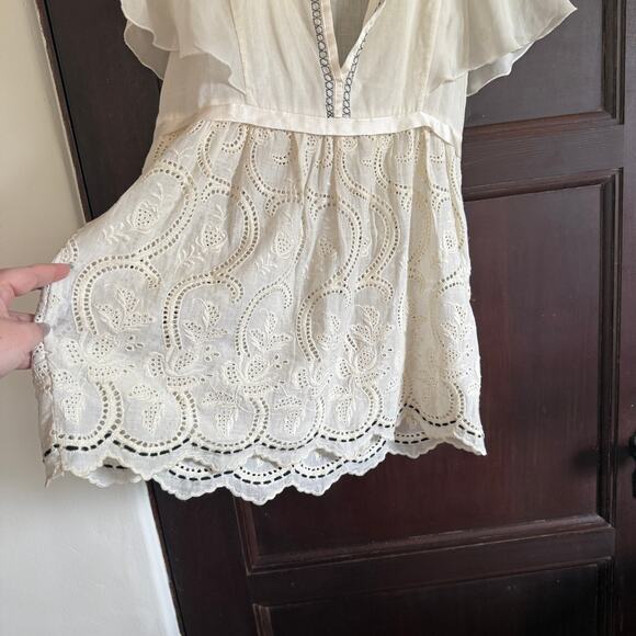 MINT by JODI ARNOLD | Embroidered Cotton Silk Eyelet Babydoll Split Neck Tee | 2 - Picture 4 of 11